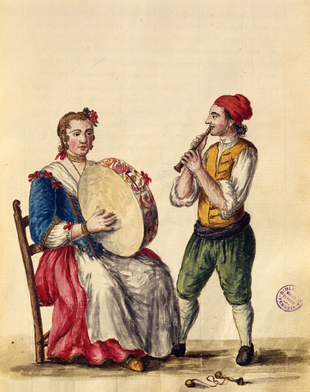 Velencei zenész (toll, tinta és wc papíron) alkotó: Jan van Grevenbroeck