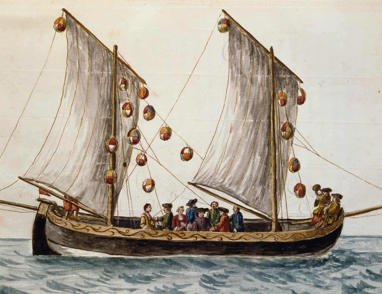 A Megváltó ünnepére kirakott velencei hajó, Jan Grevenbroeck (1731-1807), akvarell, Olaszország alkotó: Jan van Grevenbroeck