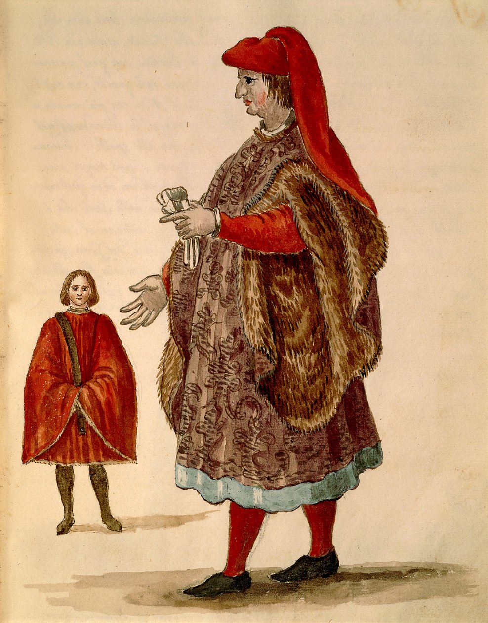 "Dogalina" velencei szenátor, hivatalos köntösben széles ujjal, Jan van Grevenbroeck vagy Giovanni Grevembroch (1731-1807), Gli Abiti de Veneziani, illusztrált jelmezkönyvből, akvarell alkotó: Jan van Grevenbroeck
