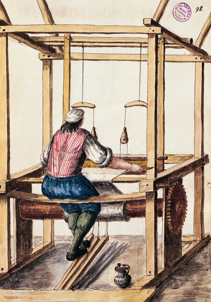 Weaver, Jan van Grevenbroeck (1731-1807) illusztrációja a Velenceiek ruhája kéziratból, Olaszország alkotó: Jan van Grevenbroeck