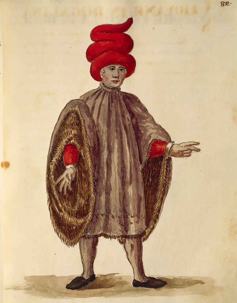 Fiatal férfi "Dogalinát" viselő, hivatalos köntösben széles ujjal, Jan van Grevenbroeck vagy Giovanni Grevembroch (1731-1807), Gli Abiti de Veneziani, illusztrált jelmezkönyvből, akvarell alkotó: Jan van Grevenbroeck
