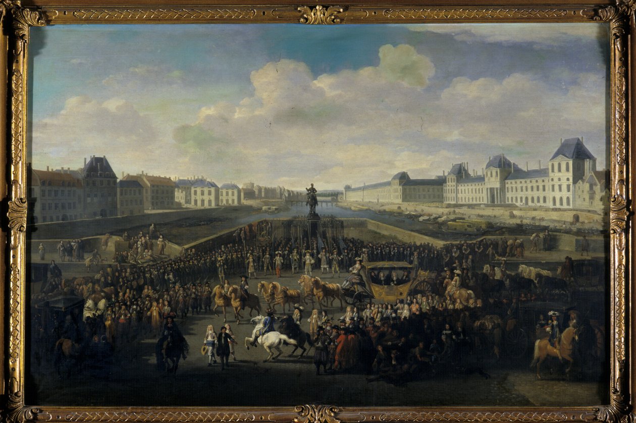 XIV. Lajos közeledik a Pont Neufhoz, Párizsban alkotó: Jan van Huchtenburgh