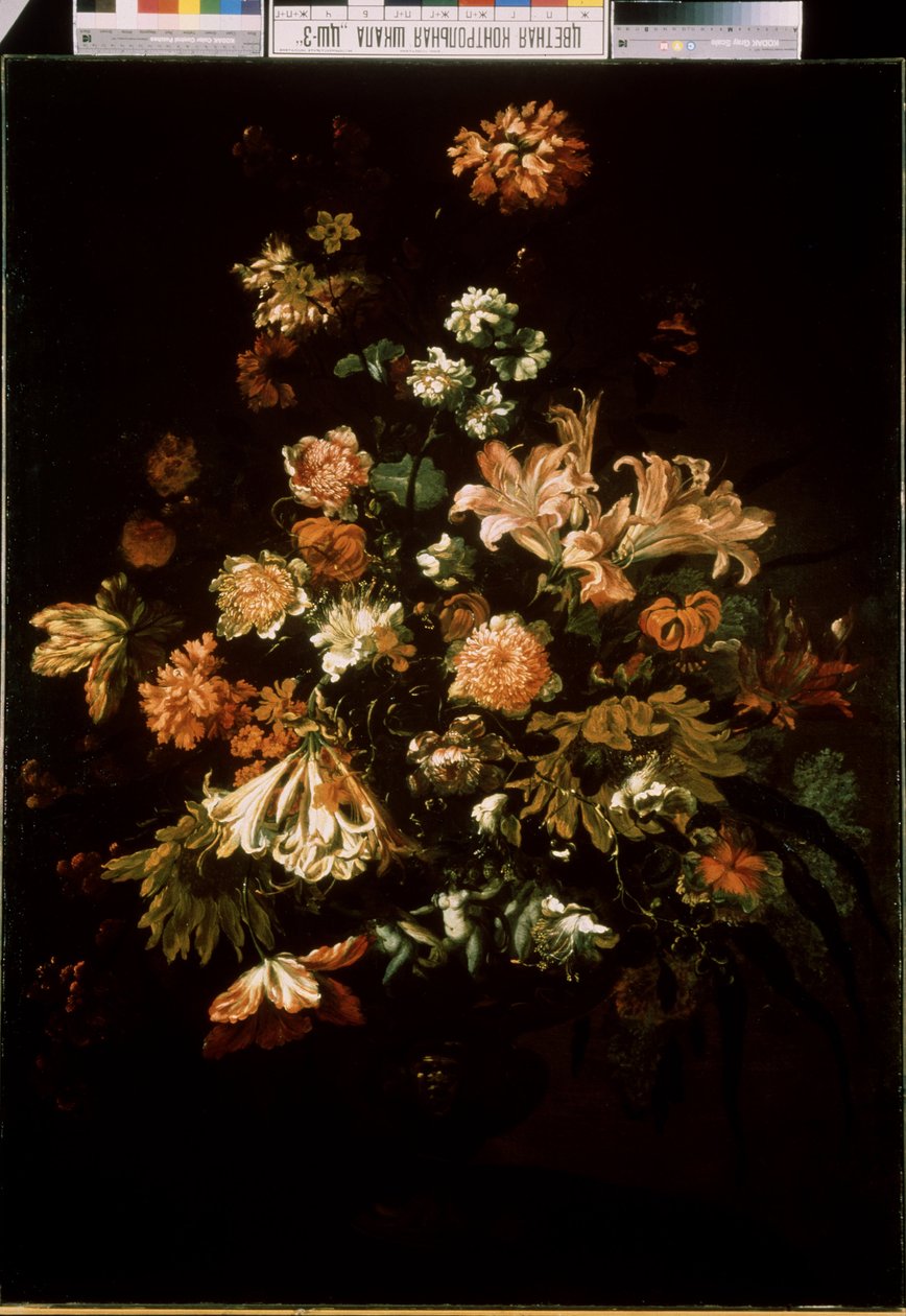 Virágok (Virágok). Csendélet egy csokor virágból. Jan van Huysum (1682-1749) festménye alkotó: Jan van Huysum
