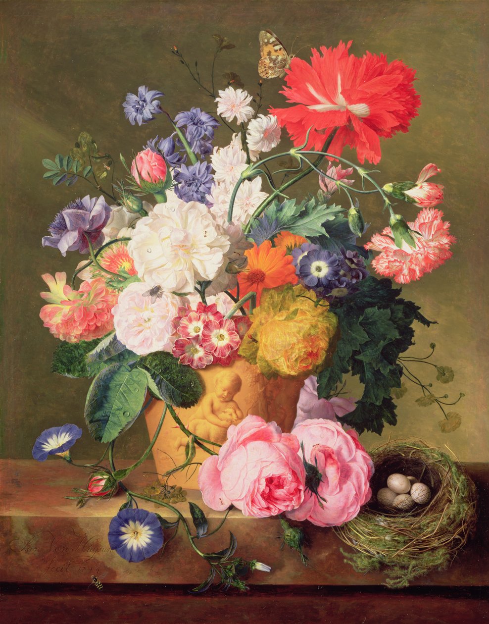 Virágok terrakotta vázában, 1744 (panel) (pár a 68874-hez) alkotó: Jan van Huysum