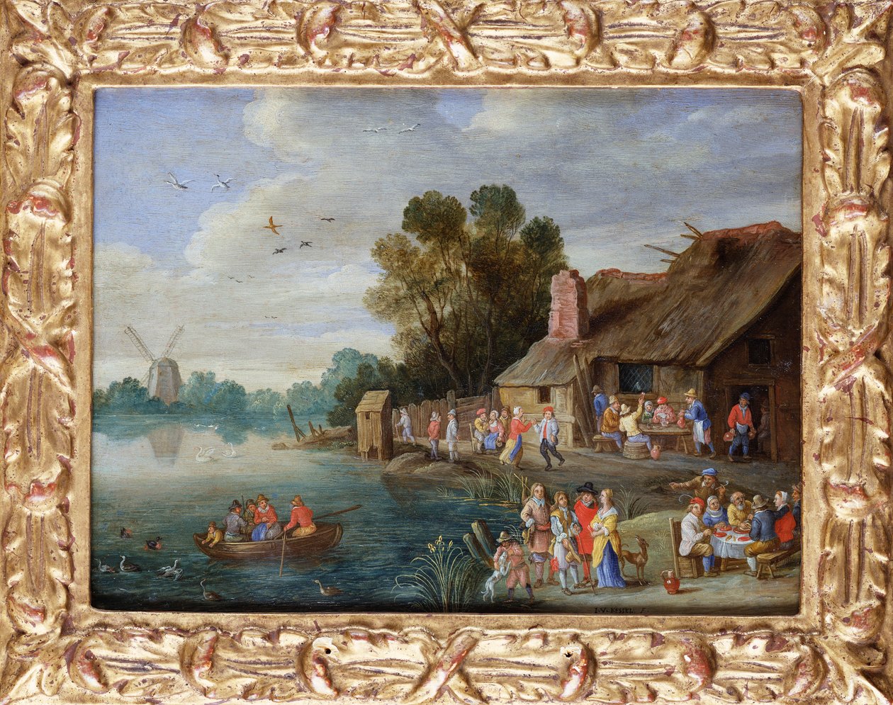 Folyói táj Gentryvel a Village Innben alkotó: Jan van Kessel