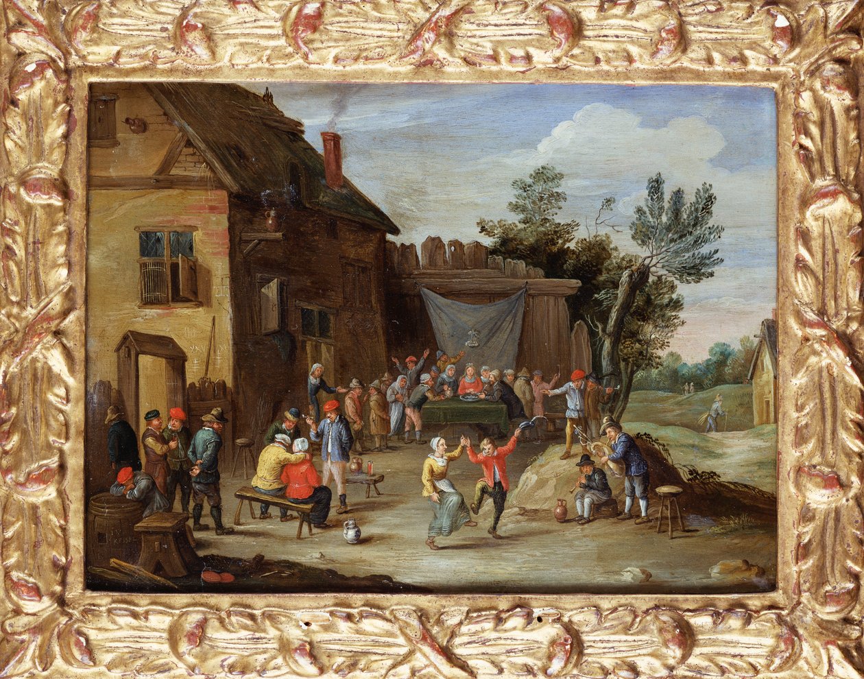 Esküvői lakoma egy falusi fogadó udvarán alkotó: Jan van Kessel