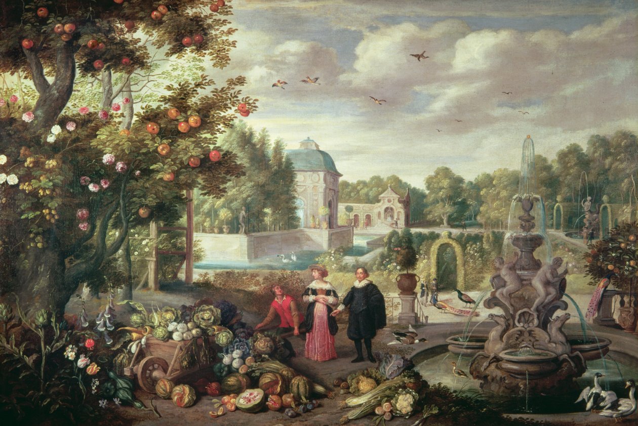 Kerti jelenet szökőkúttal alkotó: Jan van Kessel the Elder