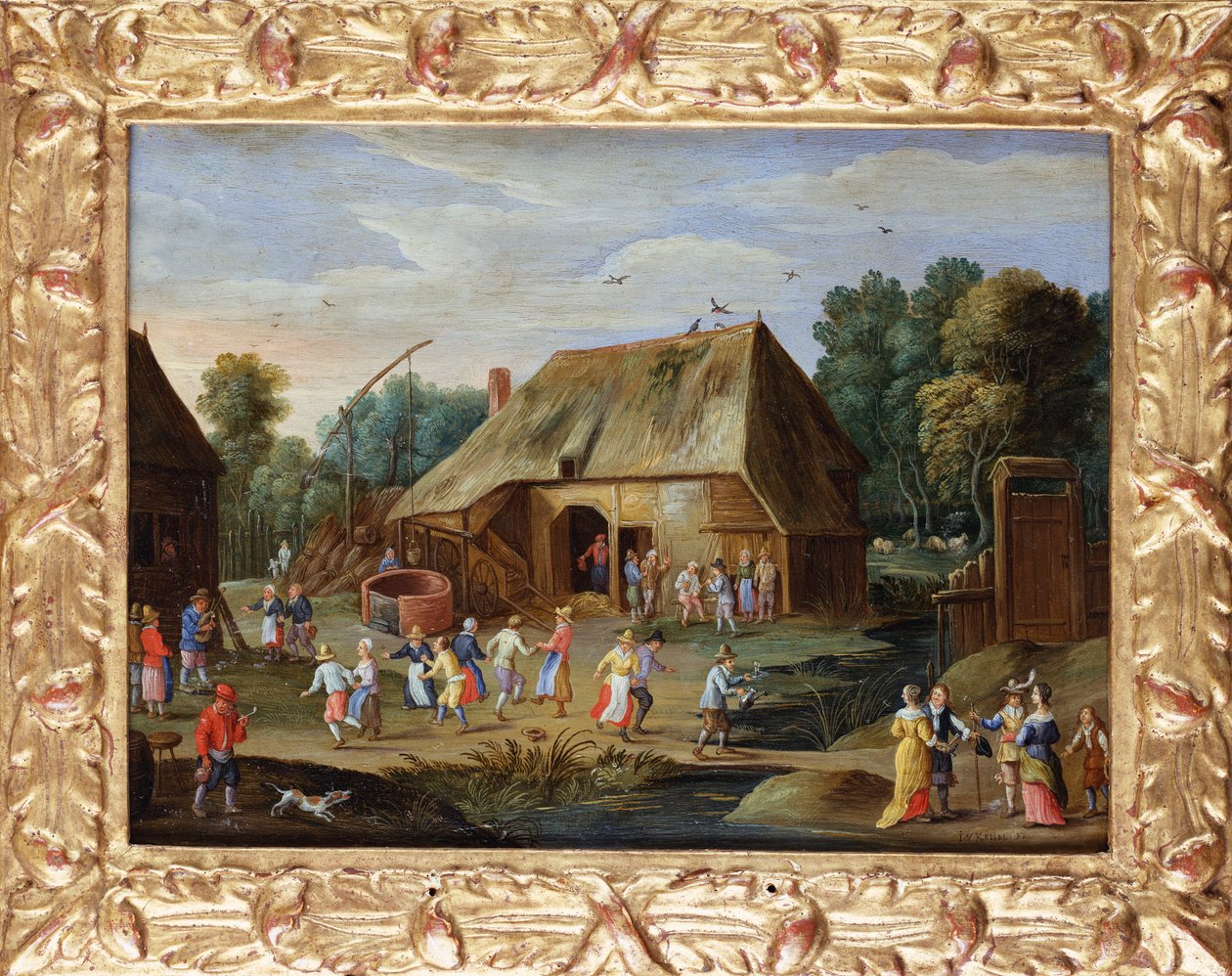 Gentry paraszttáncon a tanyaudvaron alkotó: Jan van Kessel