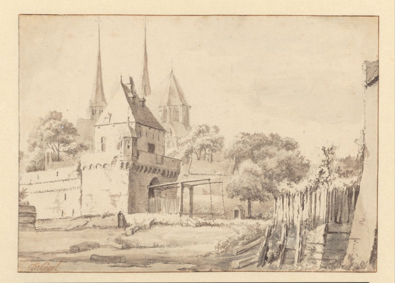 Kilátás a Bergpoortra és a Bergkerkre Deventerben alkotó: Jan van Kessel