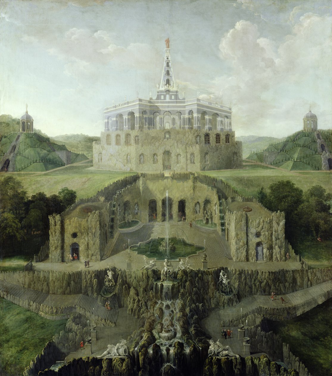 Kilátás a Riesenkopf-vízesésről a Torzvíz-barlangon át a Nyolcszögre, 1716 után alkotó: Jan van Nickelen