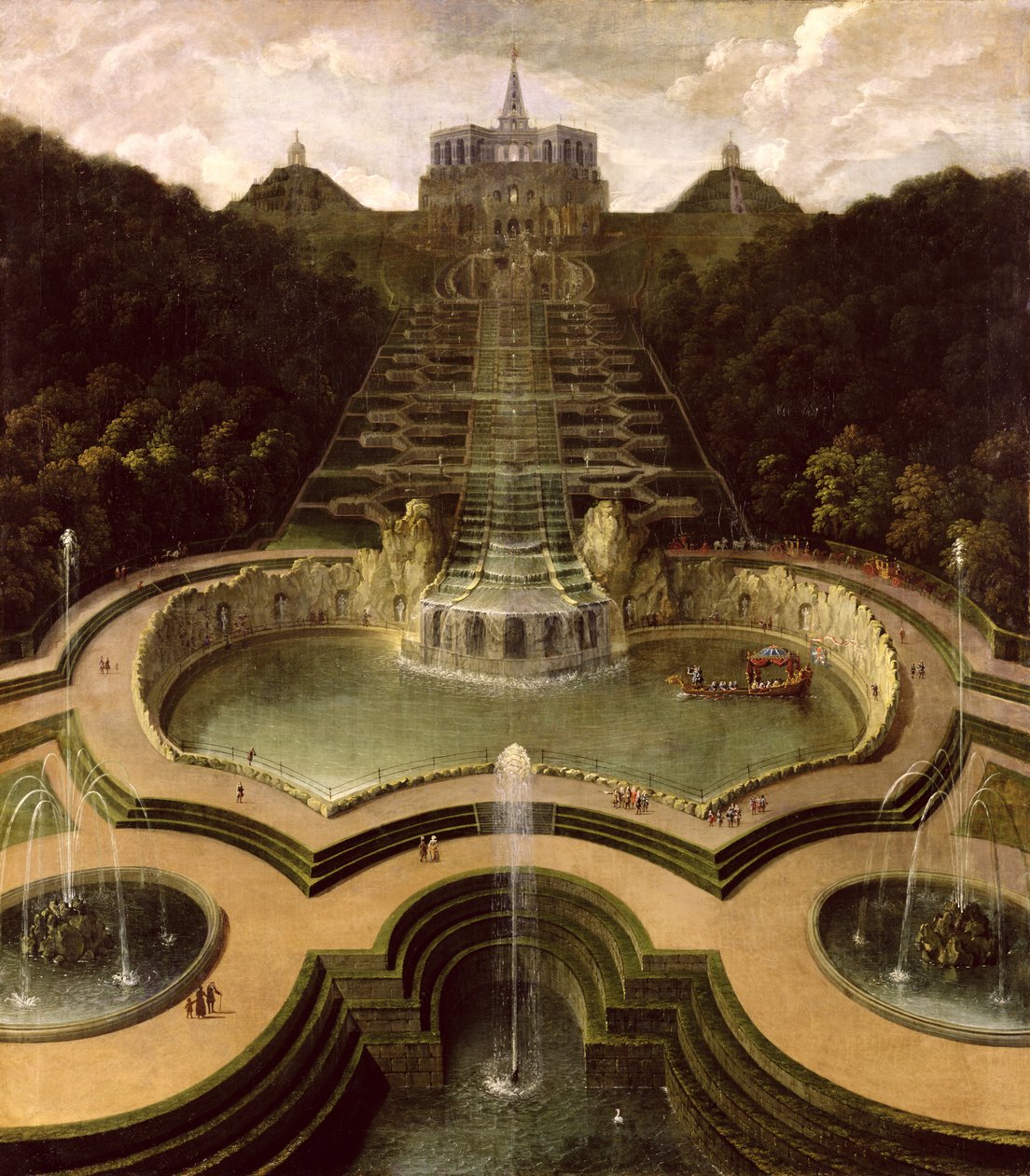Kilátás az Octagonra a vízesések és a Neptunusz-medencék felett, 1716 után alkotó: Jan van Nickelen