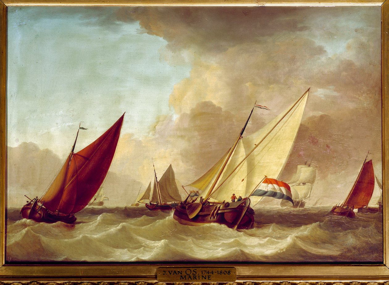 Jan van Os (1744-1808) tengeri festménye, 18. század V. 0,52 x 0,73 m alkotó: Jan van Os