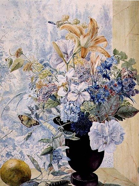 PD.849-1973 Váza vegyes virágokkal az ablakban (gouache és akvarell) alkotó: Jan van Os
