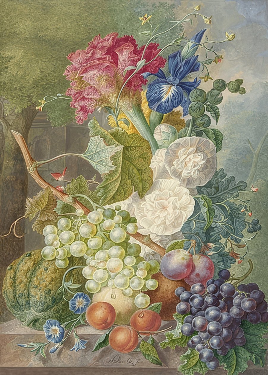 Csendélet virágokkal és gyümölcsökkel. 1775-1800 körül alkotó: Jan van Os