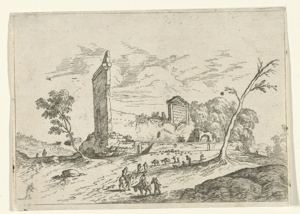 Táj római romokkal és szamárpásztorokkal alkotó: Jan van Ossenbeeck (attributed to)
