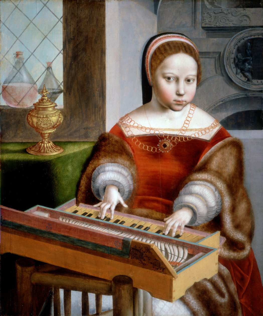 Fiatal nő játszik egy clavichordot alkotó: Jan van Sanders workshop of Hemessen
