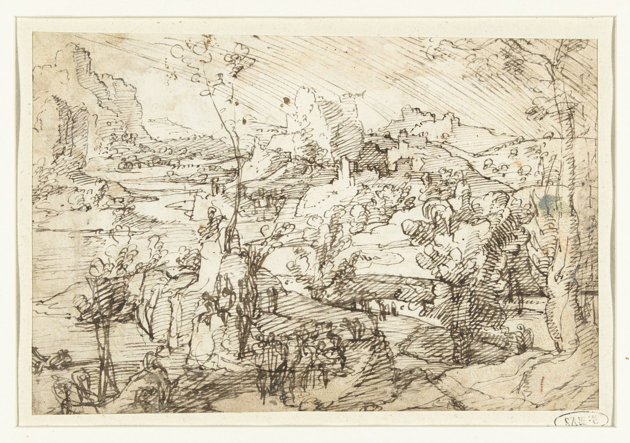 Táj sziklákkal, figurákkal és egy vitorlás hajóval alkotó: Jan van Scorel (attributed to)