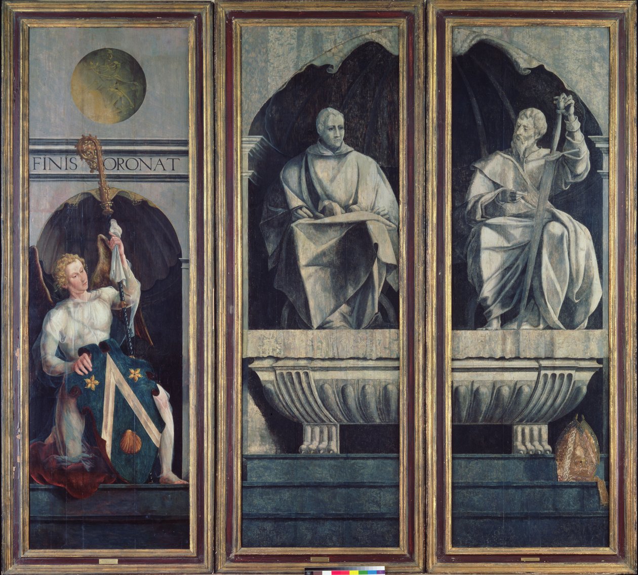 Angyal bemutatja Szent Istvánnak és Nagyobb Szent Jakabnak Jacques Coëne, Marchiennes-i apát karját, Szent István és Nagy Szent Jakab poliptichonjából, 1541 körül alkotó: Jan van Scorel