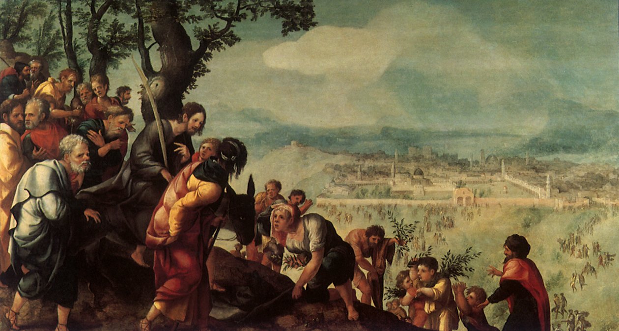 Krisztus belépése Jeruzsálembe, központi tábla egy triptichonról, 1526 körül alkotó: Jan van Scorel