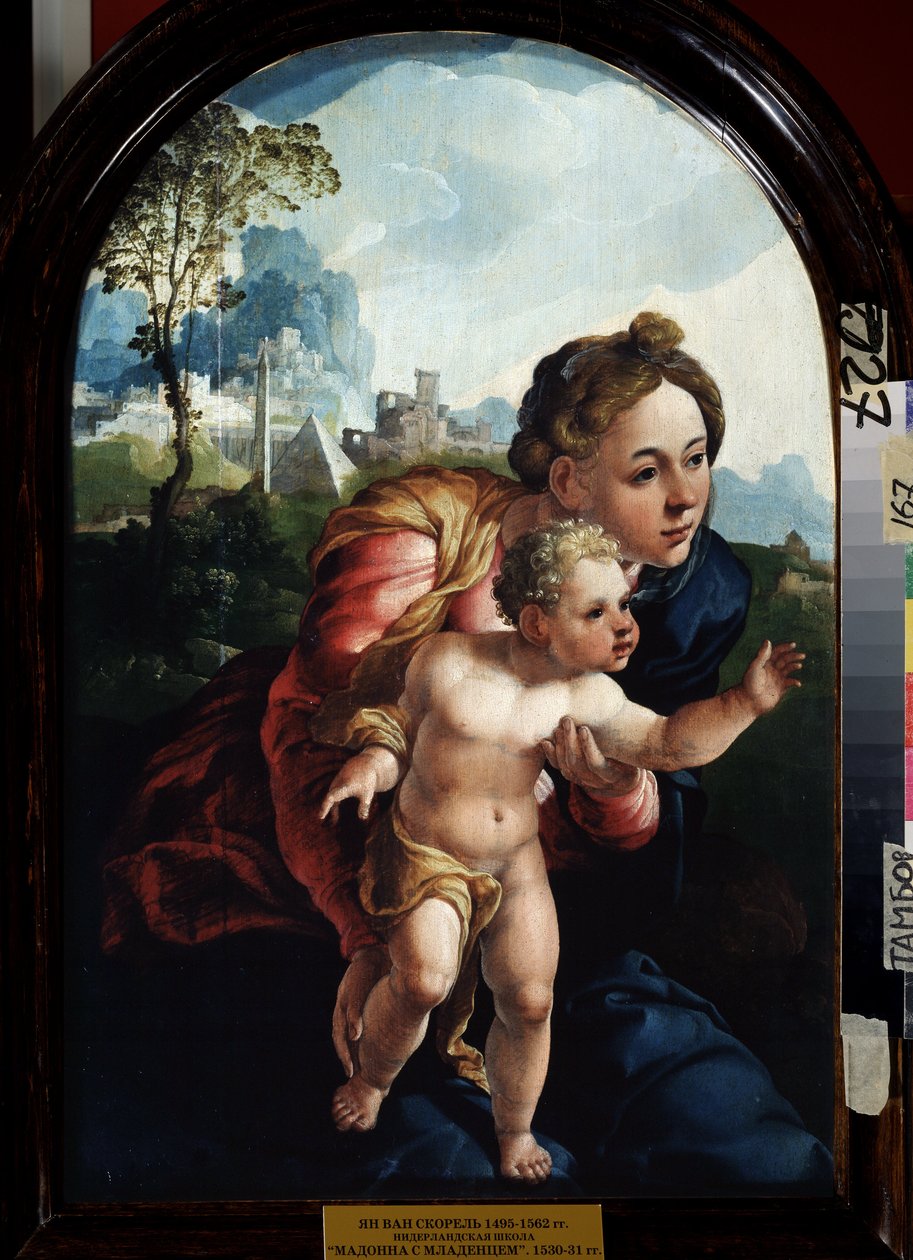 A Szűz és a Gyermek (Szűz és Gyermek). Jan Van Scorel (1495-1562) festménye. Olaj, fa, 66 x 45 cm alkotó: Jan van Scorel