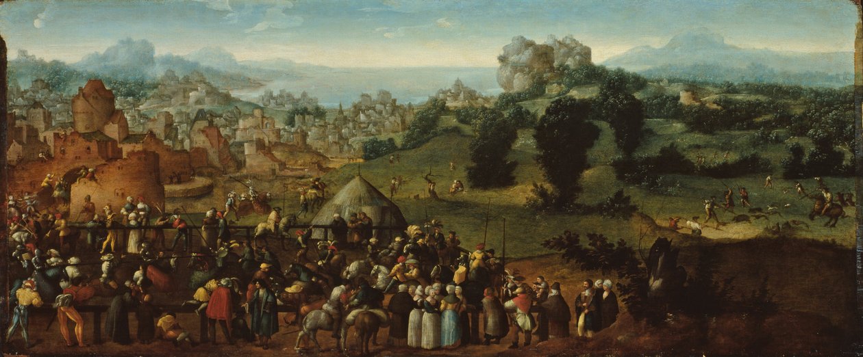 Táj tornával és vadászokkal alkotó: Jan van Scorel