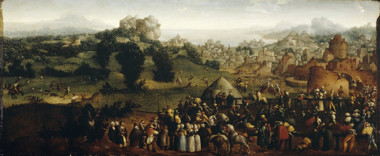Táj tornával és vadászokkal, 1519-20 alkotó: Jan van Scorel