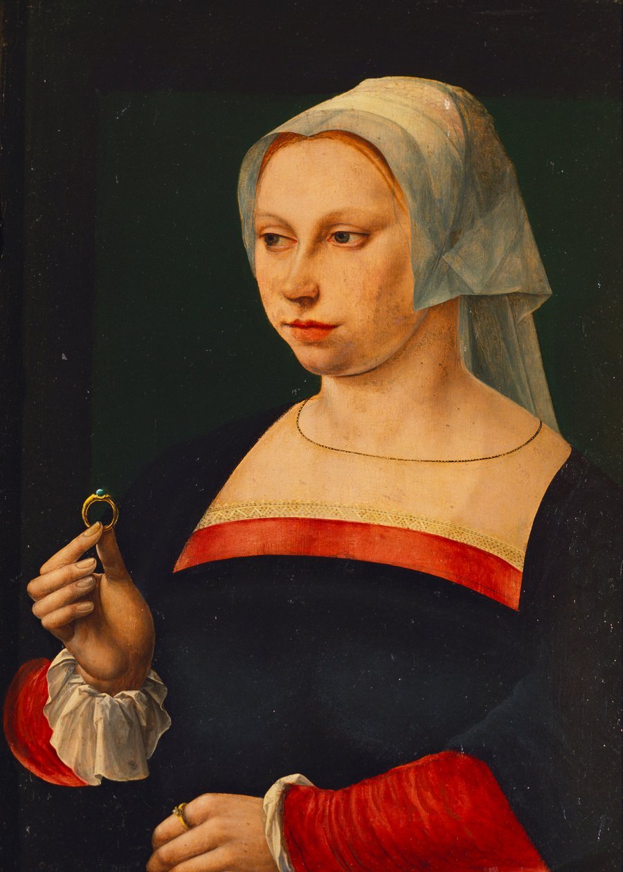 Egy gyűrűt tartó hölgy portréja alkotó: Jan van Scorel