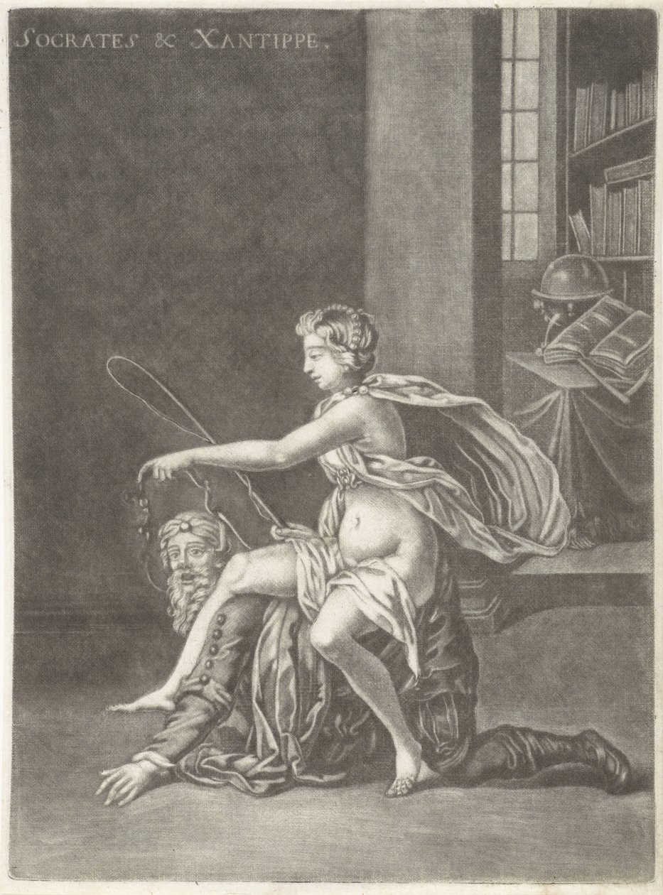 Szókratészt a felesége gúnyolta Szókratész és Xanthippe (cím a tárgyon) alkotó: Jan van Somer