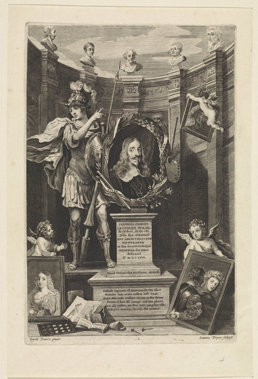 Lipót Vilmos osztrák főherceg, mint műgyűjtő portréja Theatrum Pictorium (sorozat címe) Címlap ehhez: David Teniers, Theatrum Pictorium, 1658 alkotó: Jan van Troyen