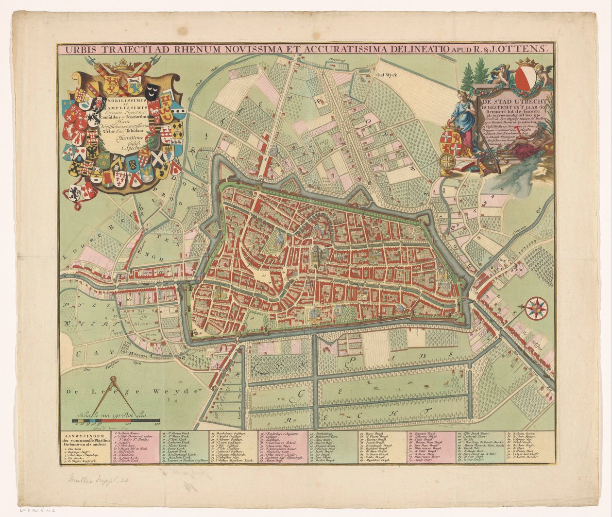 Plattegrond van de stad Utrecht A Rajnán átkelő város legújabb és legpontosabb rajza (cím a tárgyon) alkotó: Jan van Vianen