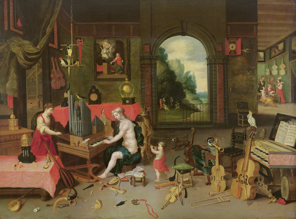 A hallás allegóriája alkotó: Jan van and Balen, Hendrik van Kessel