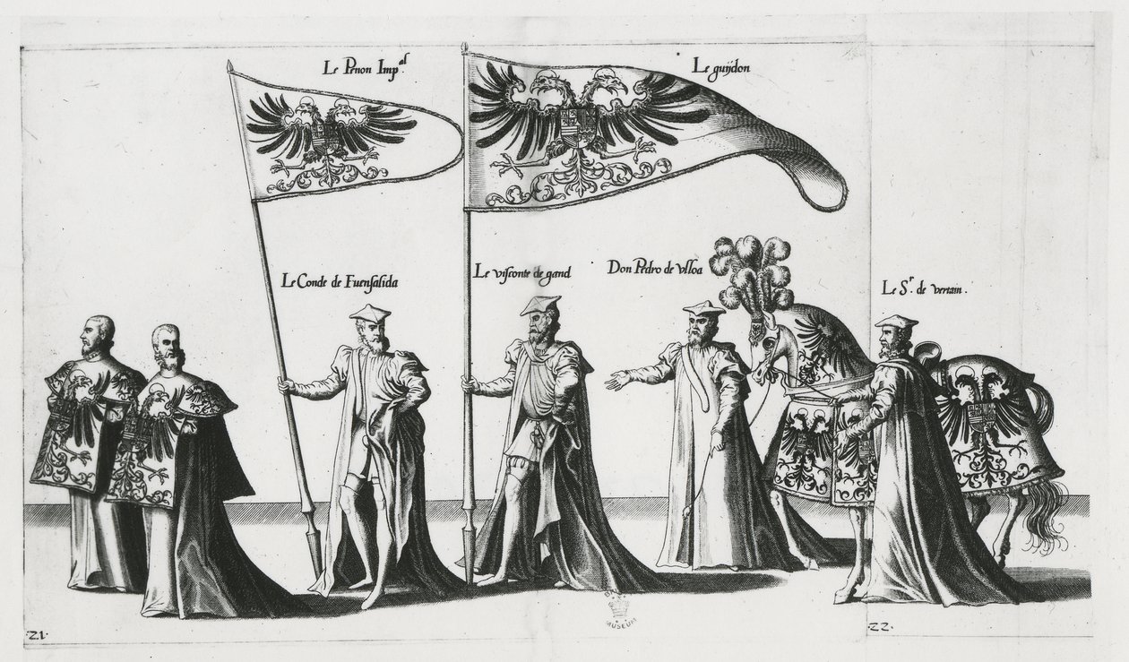 Császári zászló V. Károly császár temetési menetén alkotó: Jan van and Doetechum Lucas van and Bol Hans Doetechum the elder