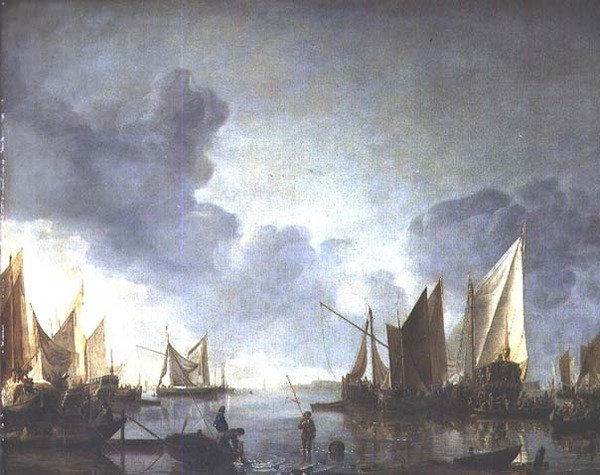 Nyugodt, állami bárkában beharangozott méltósággal és halászokkal az előtérben alkotó: Jan van de Capelle or Cappelle