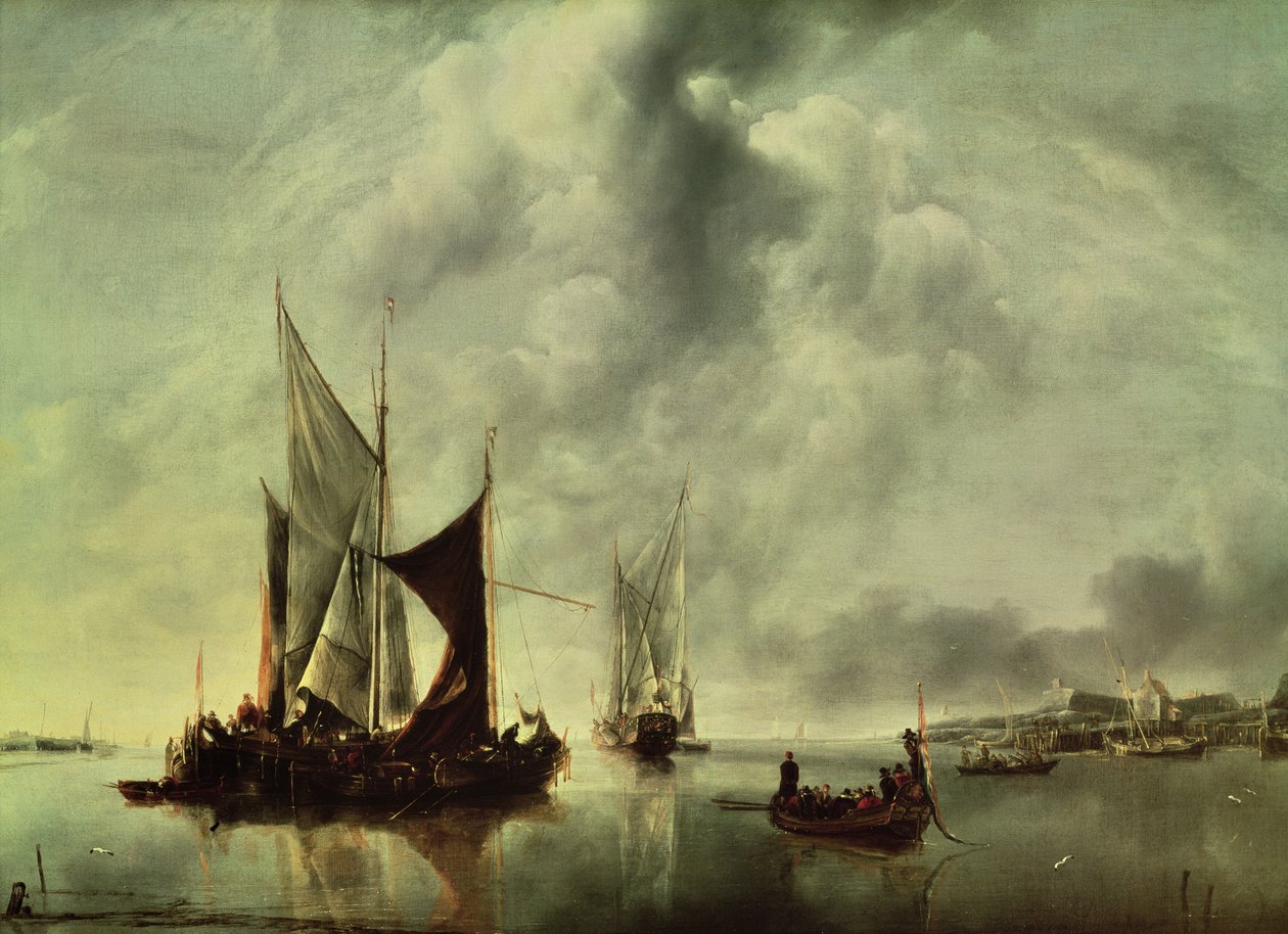 Nyugodt vagy, Hajók a part közelében, 1651 után (olaj, vászon) alkotó: Jan van de Capelle or Cappelle