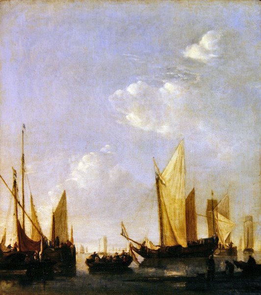 Nyugodt tengerben horgonyzott szállítás, 1650 körül (olaj a panelen) alkotó: Jan van de Capelle or Cappelle