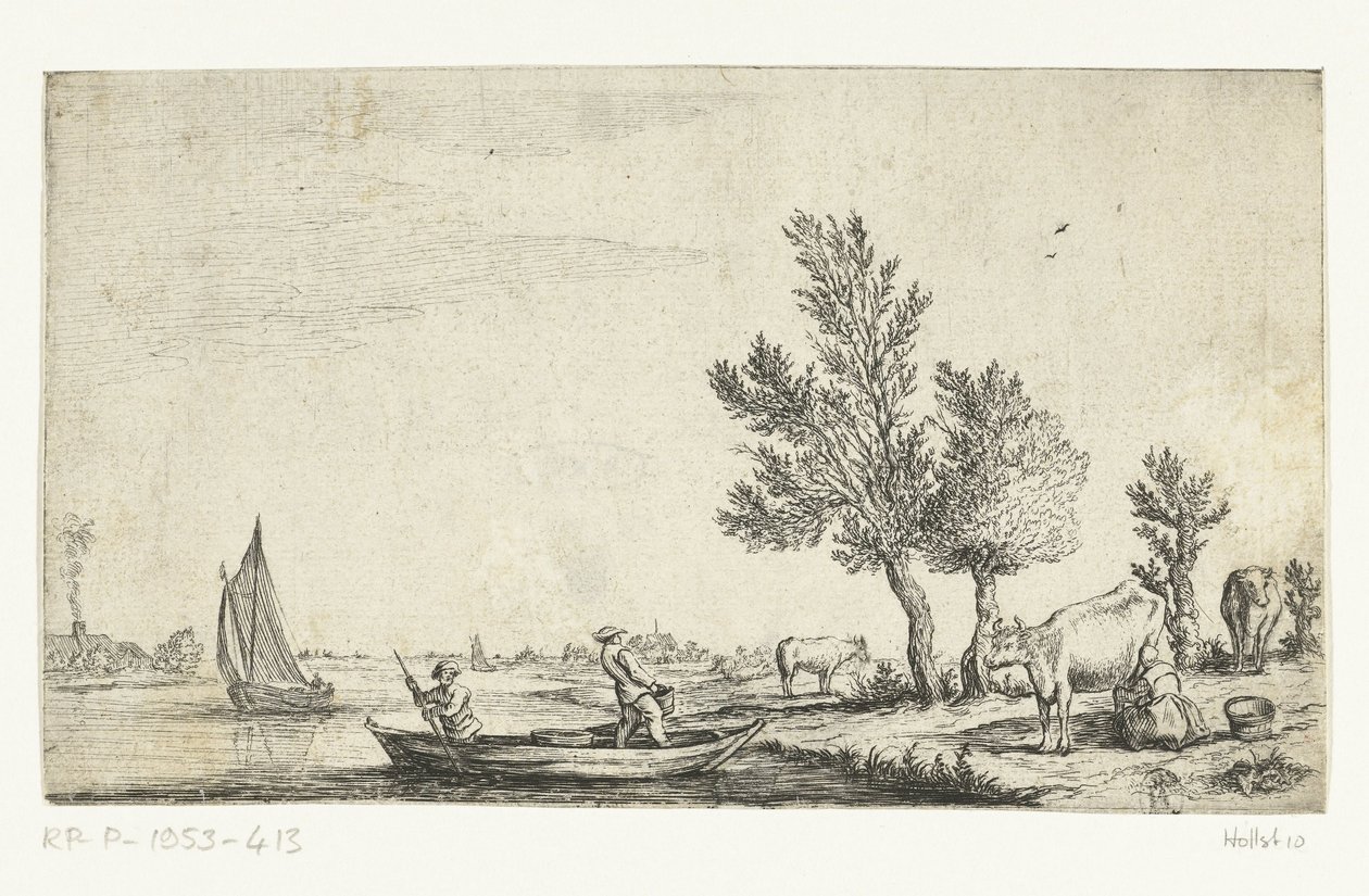 Folyói táj két férfival egy csónakban alkotó: Jan van de Cappelle (attributed to)