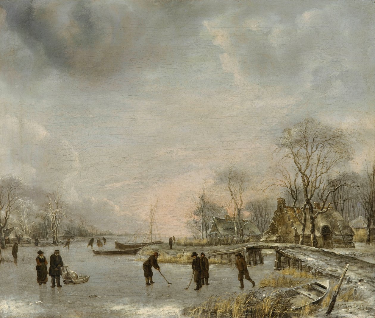 Holland: Téli táj suszterekkel A View on a Canal in Winter (Kilátás a csatornára télen) alkotó: Jan van de Cappelle