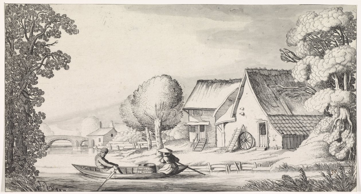 Farmer és farmer felesége egy evezős csónakban Playsante tájak és a mulatságos arcok (sorozat címe) alkotó: Jan van de Velde (II)
