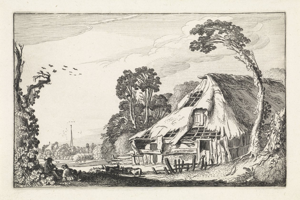Alakok egy rozoga istállónál Tájképek (sorozat címe) Amenissimae aliquot requculae (sorozat címe) alkotó: Jan van de Velde (II)