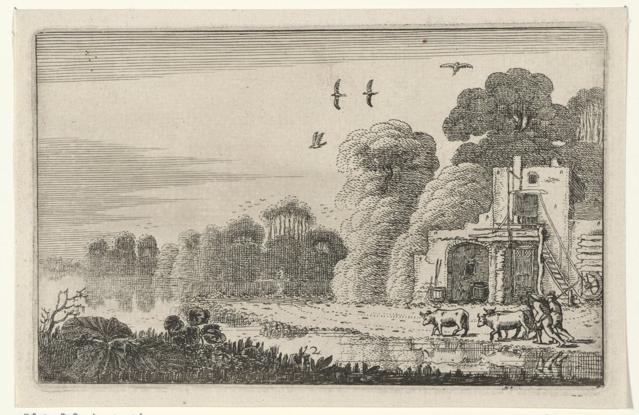 Figuren met koeien bij een ruïne Romok (sorozat címe) (sorozat címe) alkotó: Jan van de Velde (II)