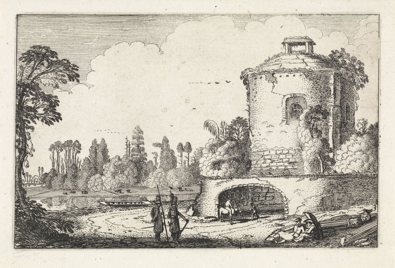 Táj egy kerek torony Tájképek (sorozat címe) Amenissimae aliquot requculae (sorozat címe) alkotó: Jan van de Velde (II)