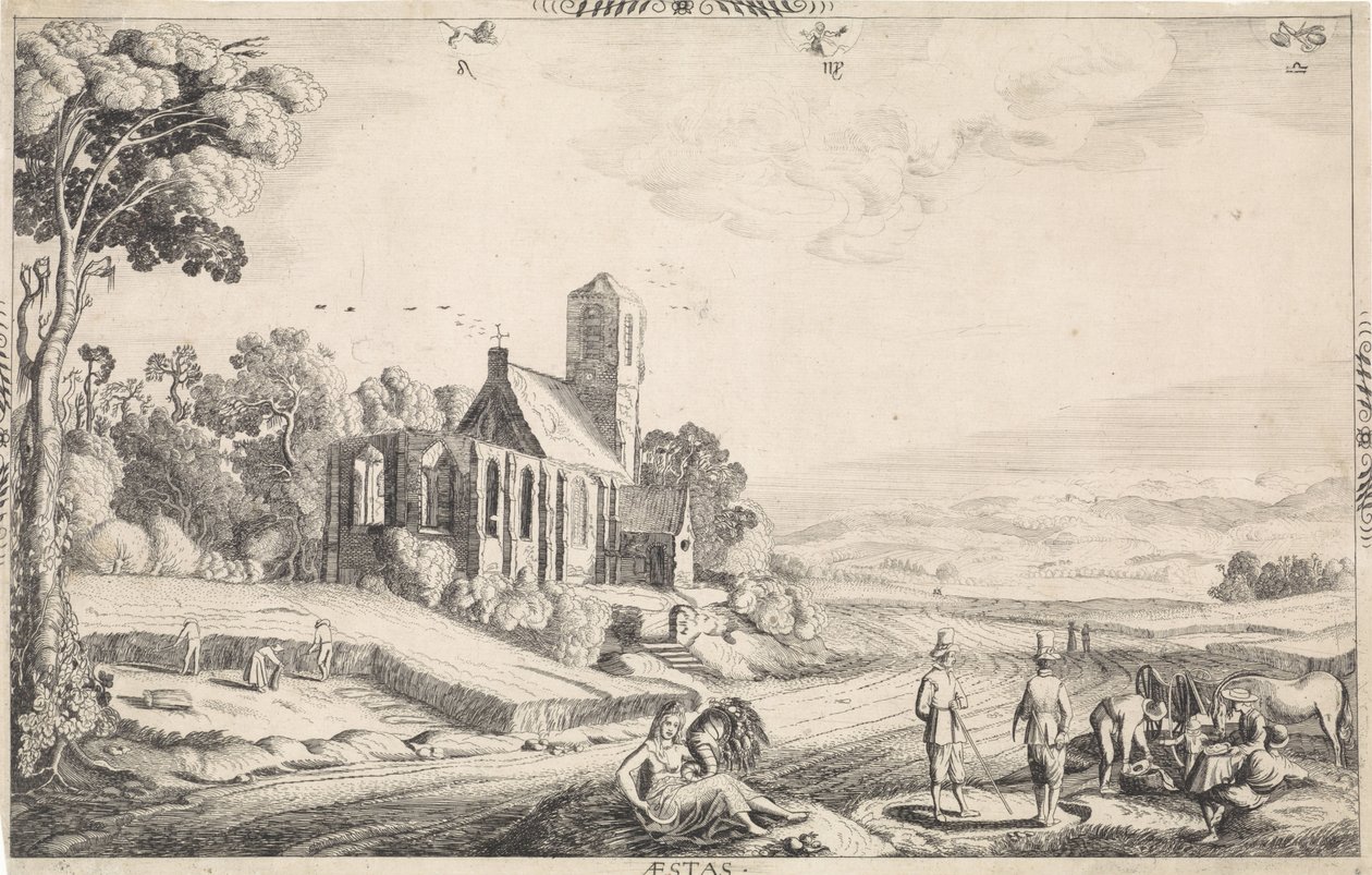 Táj gabona betakarítással Aestas (cím a tárgyon) alkotó: Jan van de Velde (II)