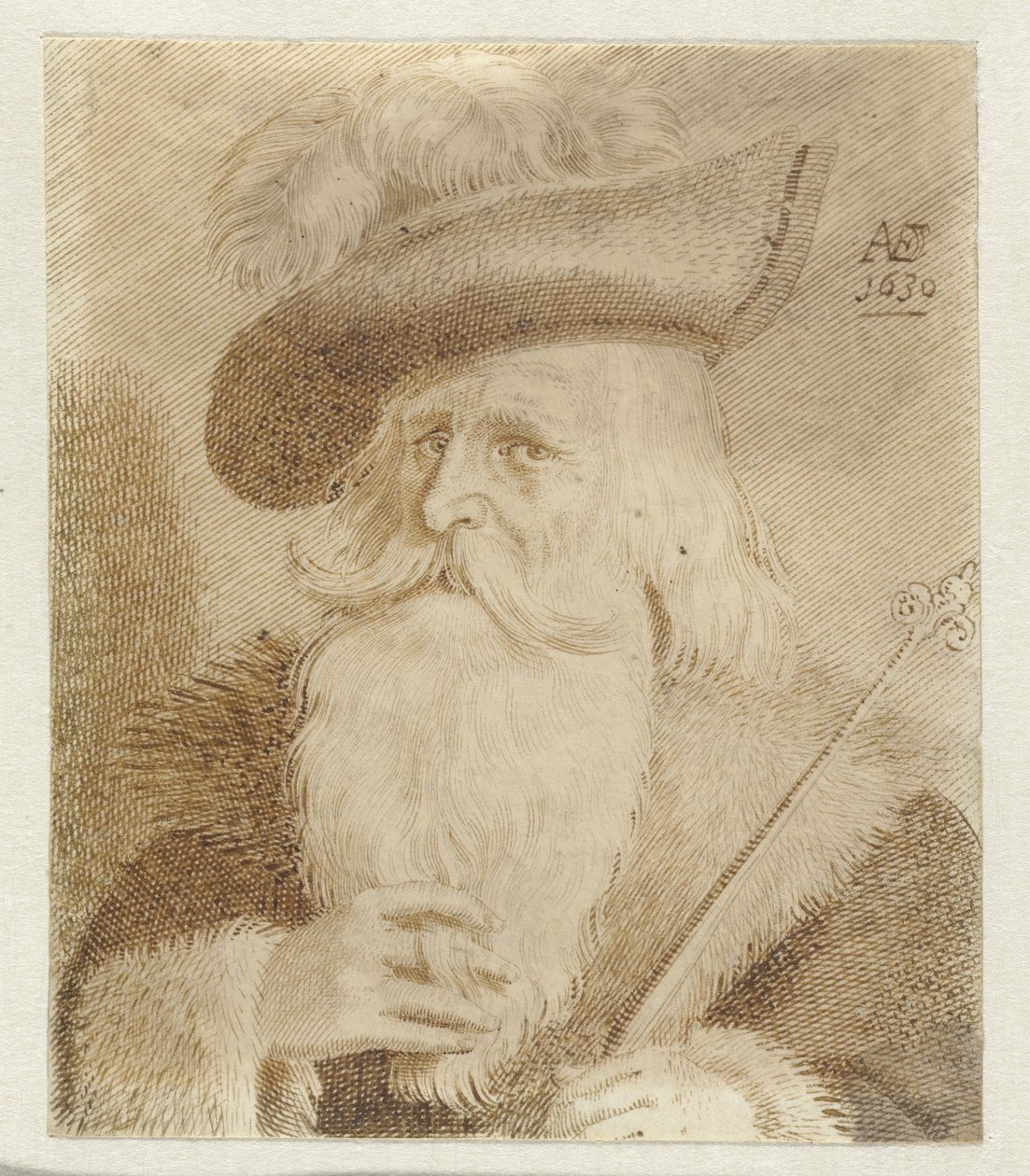 Férfi prémes gallérral, kalappal és személyzettel alkotó: Jan van de Velde (II)
