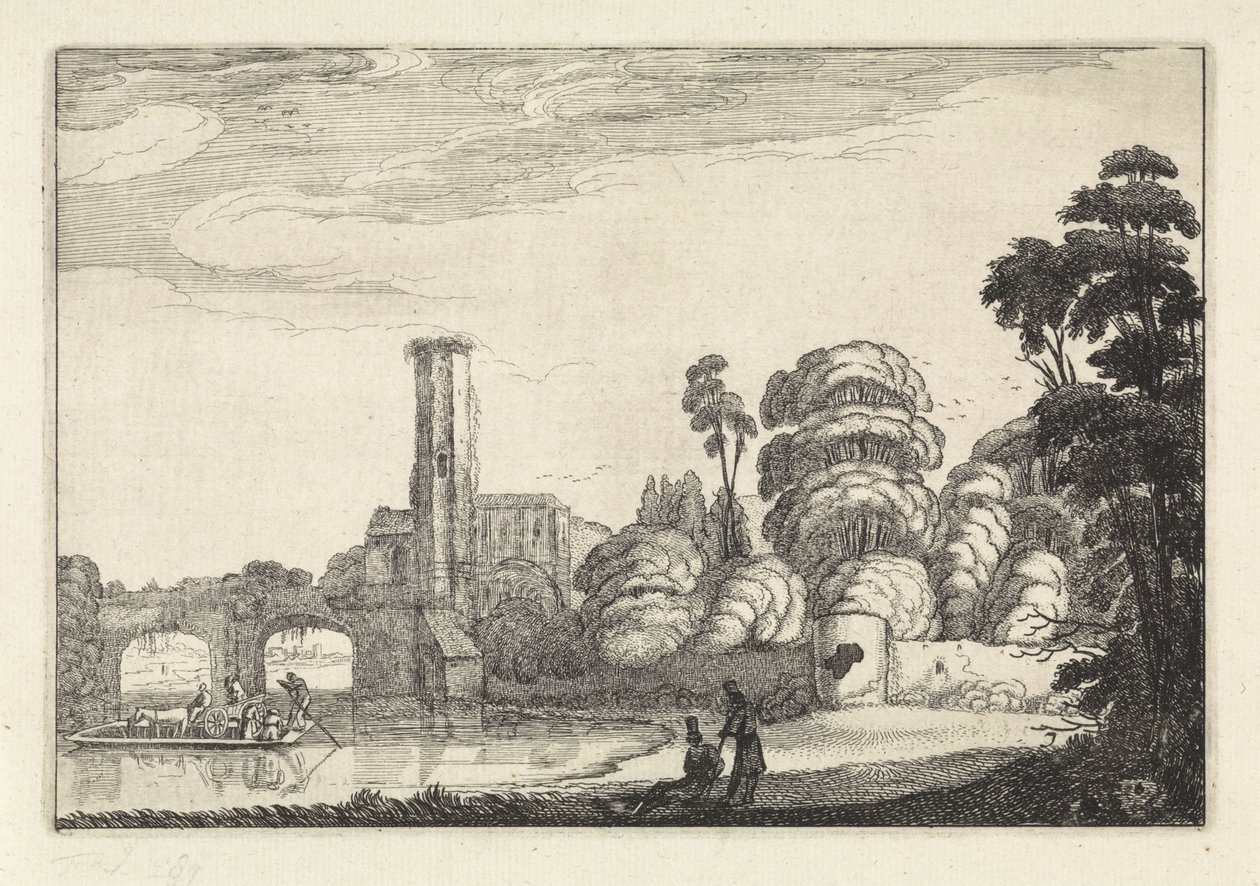 Pont egy hídnál és egy romnál Tájképek (sorozat címe) Amenissimae aliquot requculae (sorozat címe) alkotó: Jan van de Velde (II)