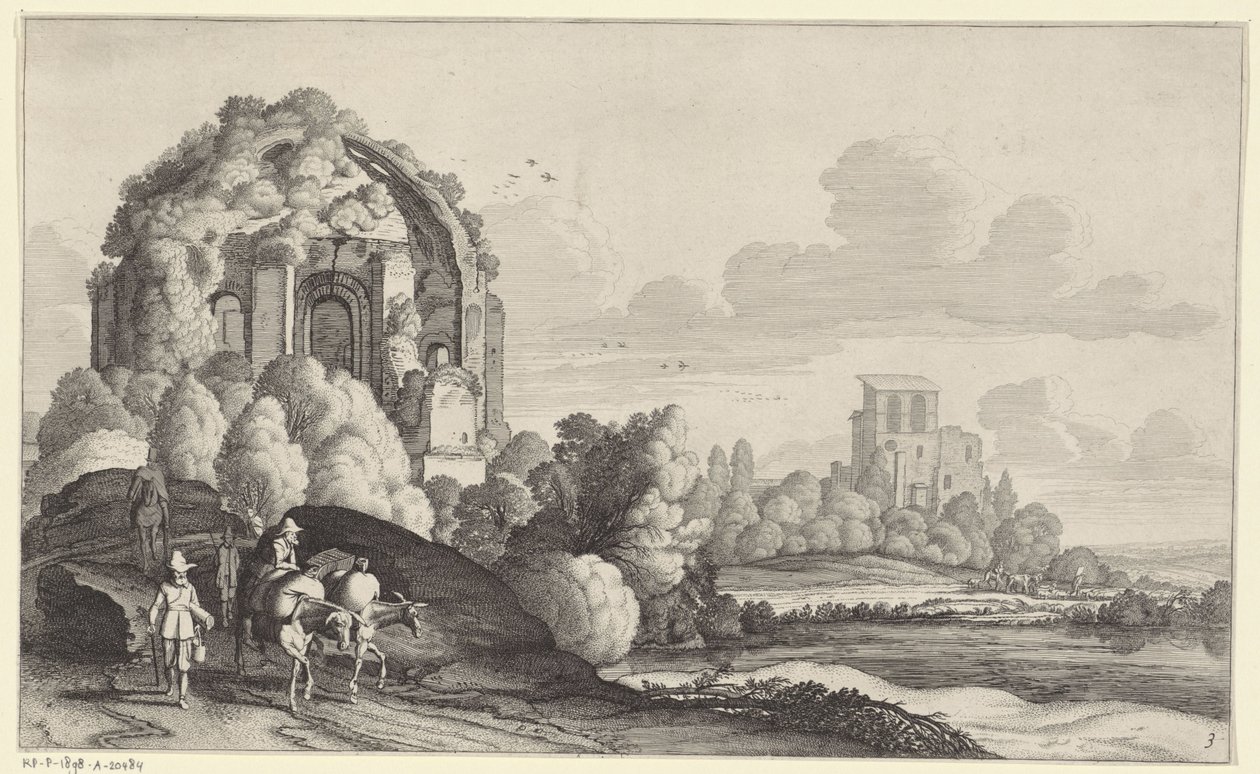 Utazók a római Minerva Medica templomban Tájak Pieter de Molijn után (sorozat címe) alkotó: Jan van de Velde (II)