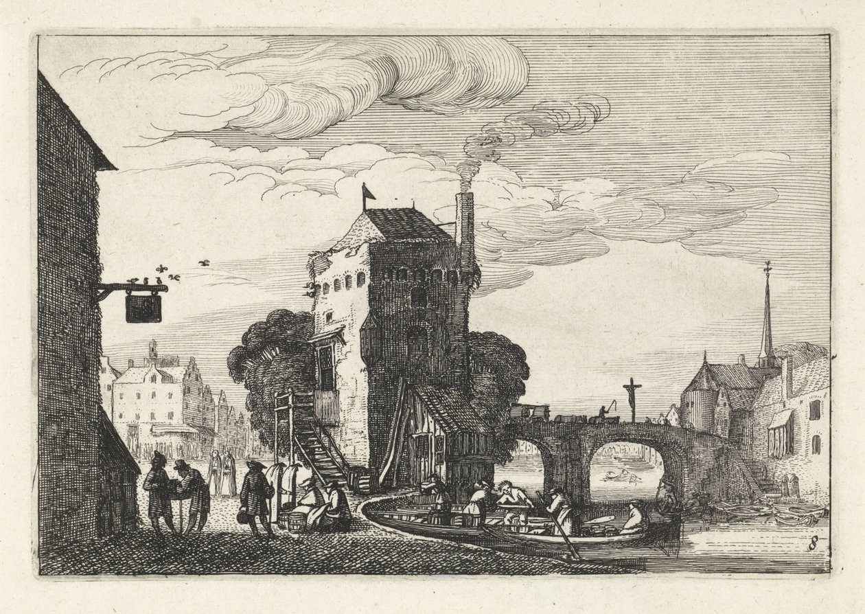 Városkép egy folyón átívelő híddal Tájképek (sorozat címe) Amenissimae aliquot requculae (sorozat címe) alkotó: Jan van de Velde (II)
