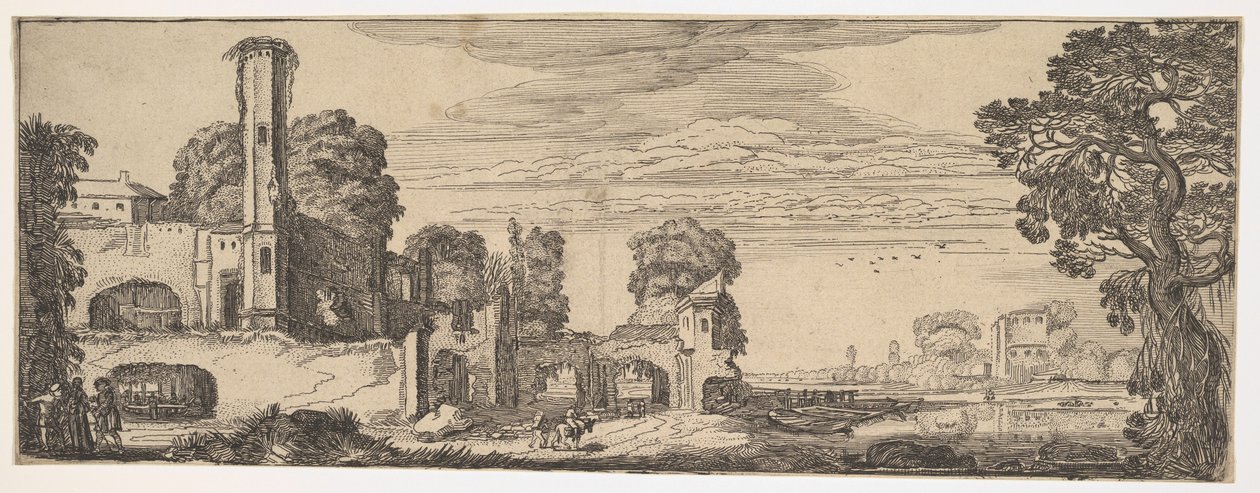 Folyókép várromokkal a Tájak és romok című filmből, kb. 1615. alkotó: Jan van de Velde II