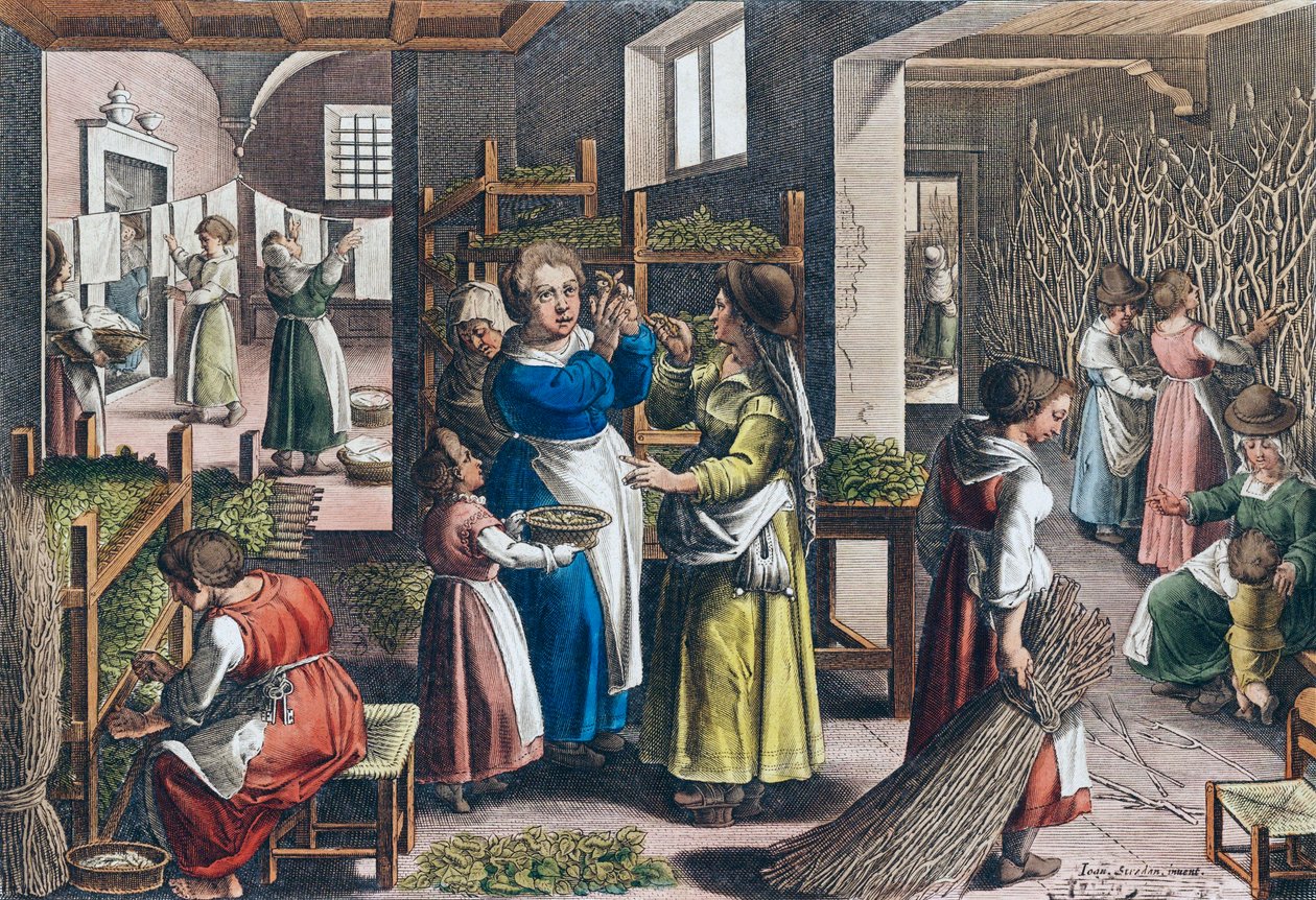 Selyemgyártás Európában a 16. században (nyomtatás) alkotó: Jan van der (1523 1605) (after) Straet