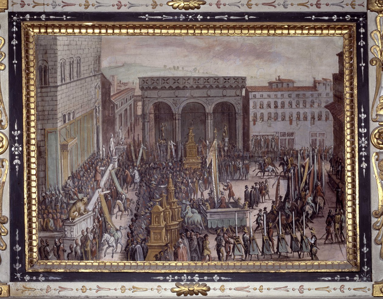 A hízelgés ünnepe Firenzében (A tiszteletadás ünnepe a Piazza della Signoria téren, Firenze) alkotó: Jan van der Straet