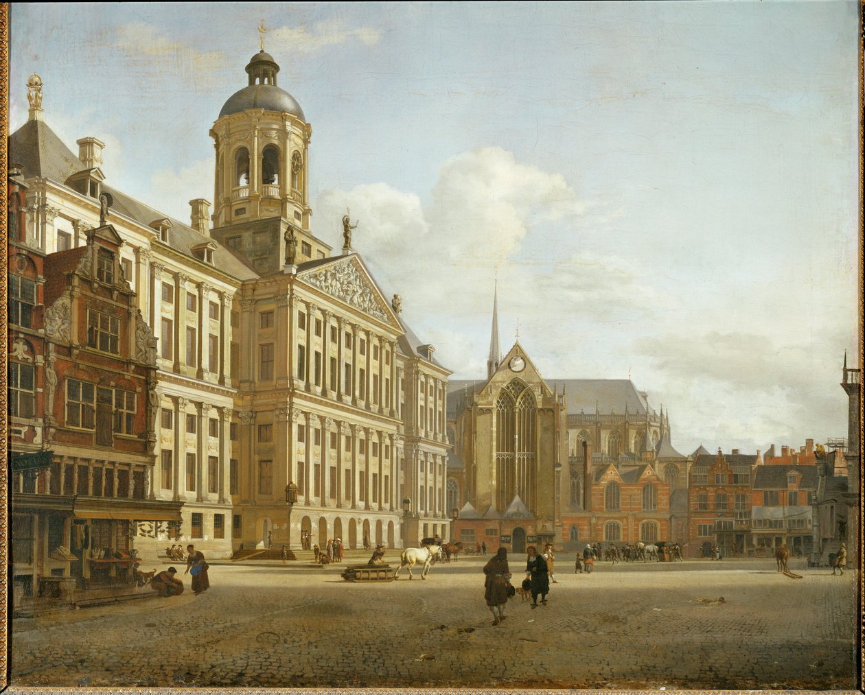 A Dam utca és az új amszterdami városháza, Hollandia ... alkotó: Jan van der (manner of) Heyden